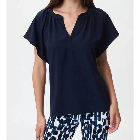 NEW JOSEPH RIBKOFF flared top with mandarin collar in midnight blue - Picture 1 of 5